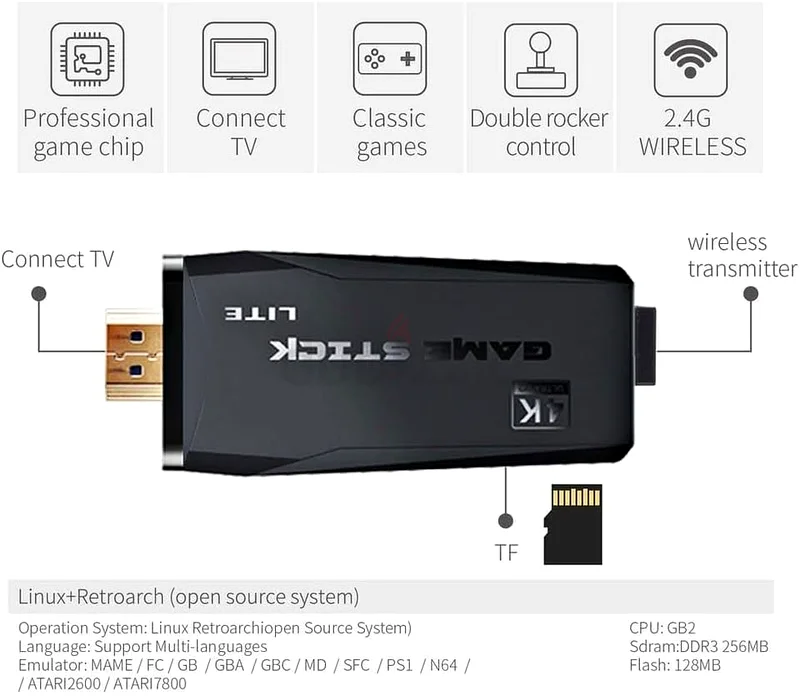 وحدة تحكم Game Stick 4K، أجهزة تحكم، HDMI، 3500 لعبة، متوافقة مع Android TV/الكمبيوتر/الكمبيوتر المحمول/جهاز العرض63174329222529113
