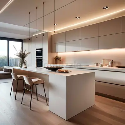Sleek Modern Kitchen Island with Bar Stools
