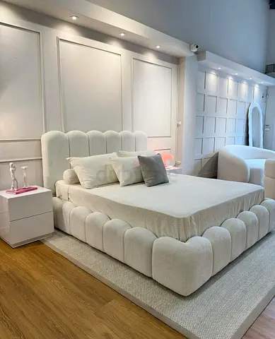 Elegant Modern Bed Frame with Plush Upholstery