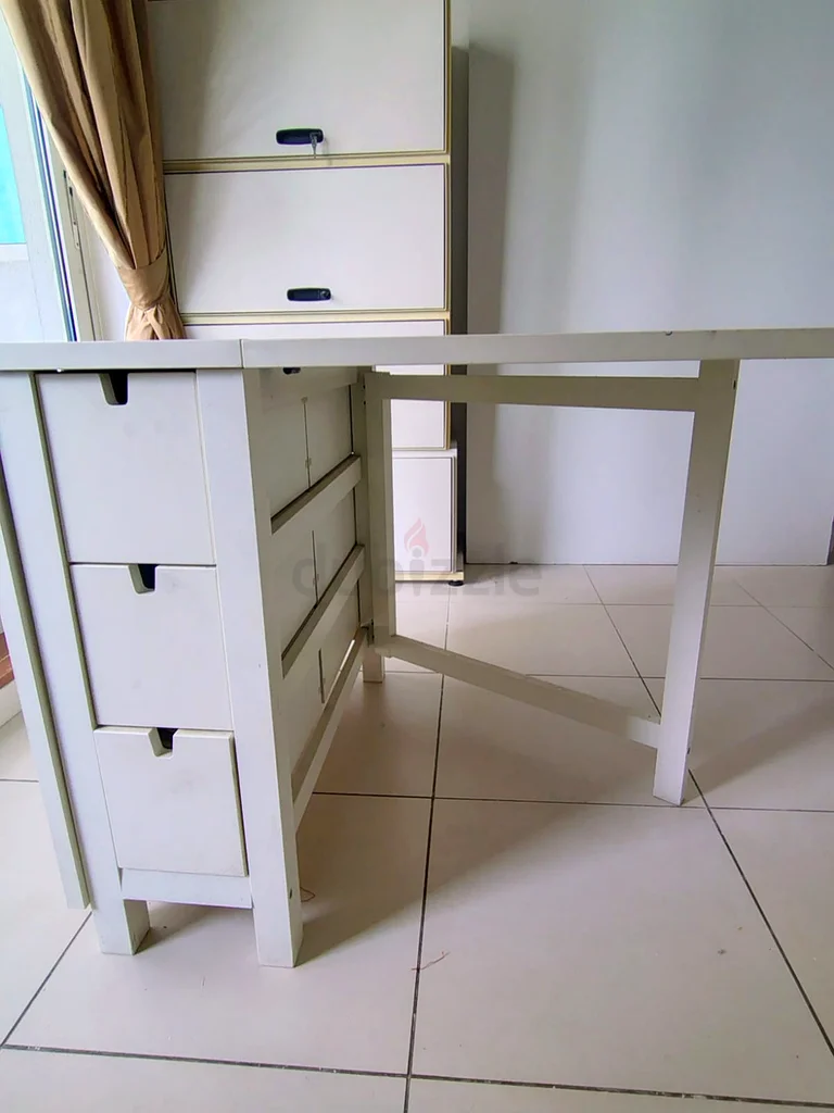 Sleek White Folding multi use Table with Drawers63220327791746112