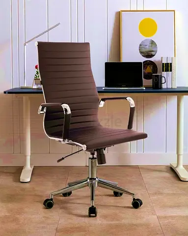 Executive Style High Back Ripped PU Leather Dark Brown Ergonomic Steel Built Office Chair