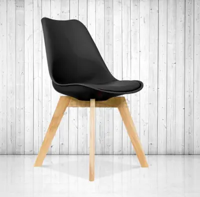 Sleek Modern Tulip Shell Cushioned Crossed Legs Black Dining Chair