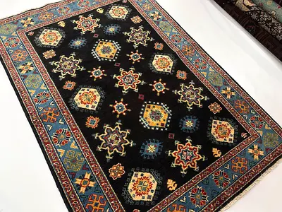 100 x 149 cm | New Handmade Beautiful Kazak Carpet Black and Blue
