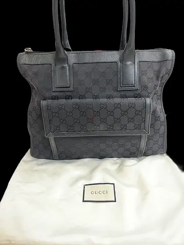 Gucci black GG canvas leather womens handbag used
