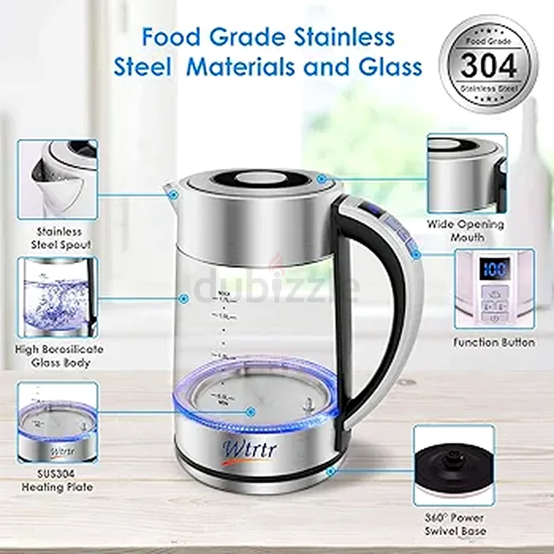 Wtrtr 2-in-1 Stainless Steel Glass Kettle, Electric Kettle and Tea Maker,2200W, 1 Year Warranty63252434627201111