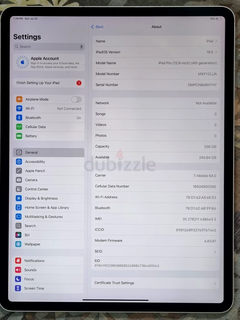 آي باد برو 12.9 بوصة (الجيل الرابع)، 256 جيجابايت، واي فاي، خلوي63183728253955114