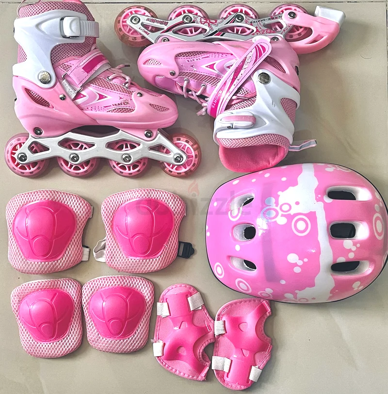 Complete kids (girls)  Rollerblading Set - pink Skates, Helmet  Protective Gear!632467520003861113