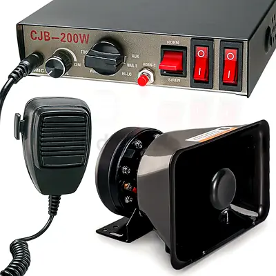 12V 200W 9 Tones Police Warning Emergency Siren PA System [Rectangle Speaker][125-135dB][Handheld Mi