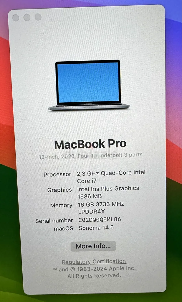 MacBook Pro 2020 13-inch Core-i7 16/1TB63263510083073113