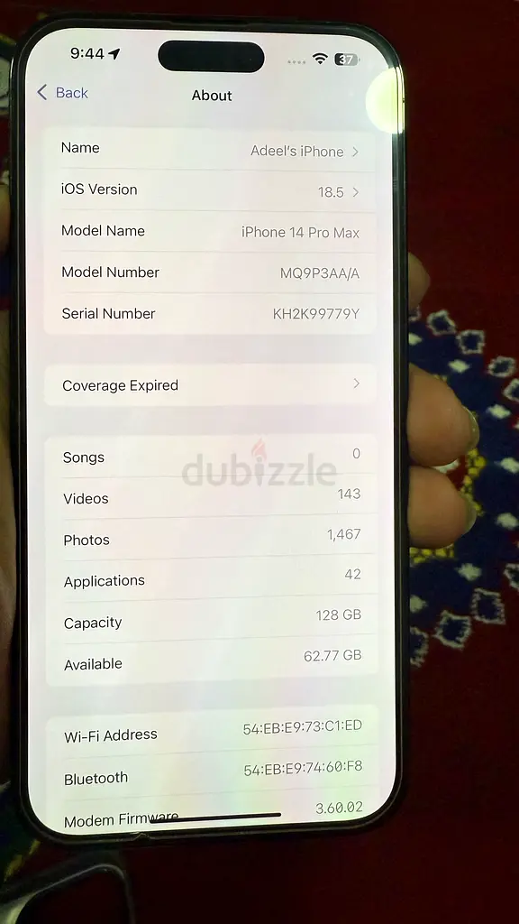 آيفون 14 برو ماكس 128 جيجابايت، في أفضل حالة، طراز Tra