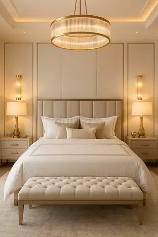 Elegant Modern Queen size Bed frame with Plush Accessories