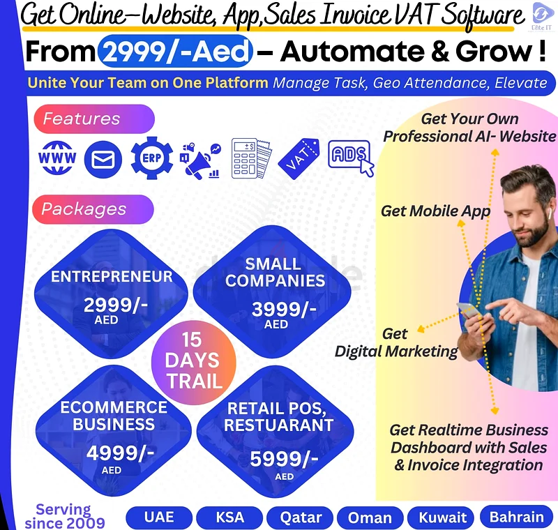 Get AI Website, Mobile App, ERP for your Business Paperless from 2999/-Aed632149072943391115