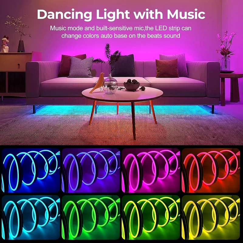 2286 - 10M Bluetooth LED Neon Rope Lights Waterproof, LUXONIC RGB Neon LED Strip Lights with Remote63165709892225112