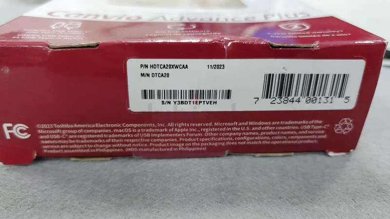NEW TOSHIBA HARD DRIVE CANVIO ADVANCE PLUS (HDTCA20XYCAB) 2TB HONEY63265600669187112