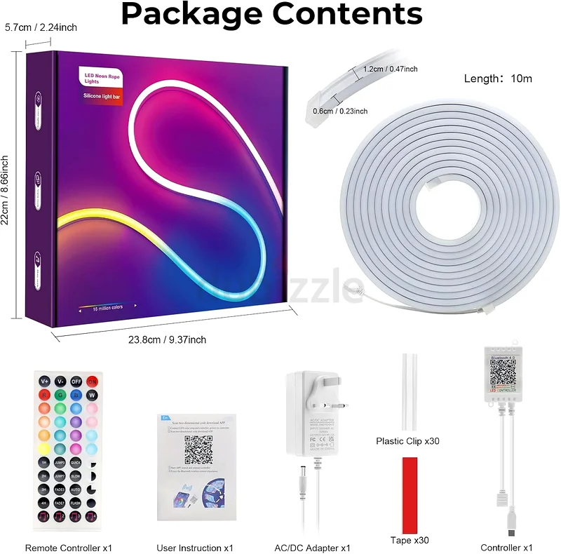 2286 - 10M Bluetooth LED Neon Rope Lights Waterproof, LUXONIC RGB Neon LED Strip Lights with Remote63165709892225111