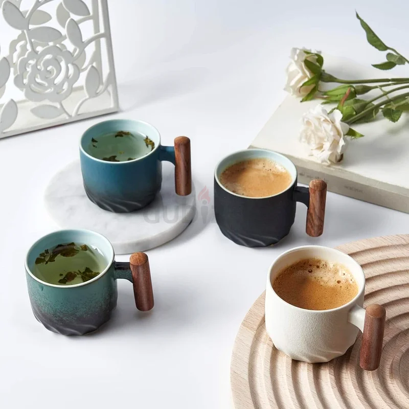 2279 - ORCHID M® Ceramic Espresso Cups with Wooden Handle, Espresso Shot Cups, Ceramic Tea Cups63184218740993113