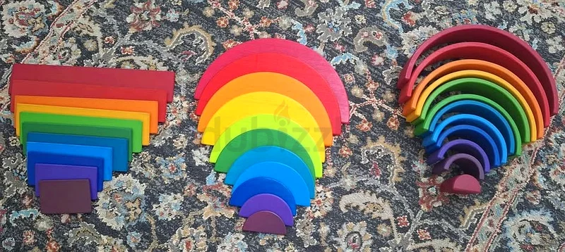 Wooden Rainbow Stacking Set - Arch, Semi circle, rectangular slab632296817108491129