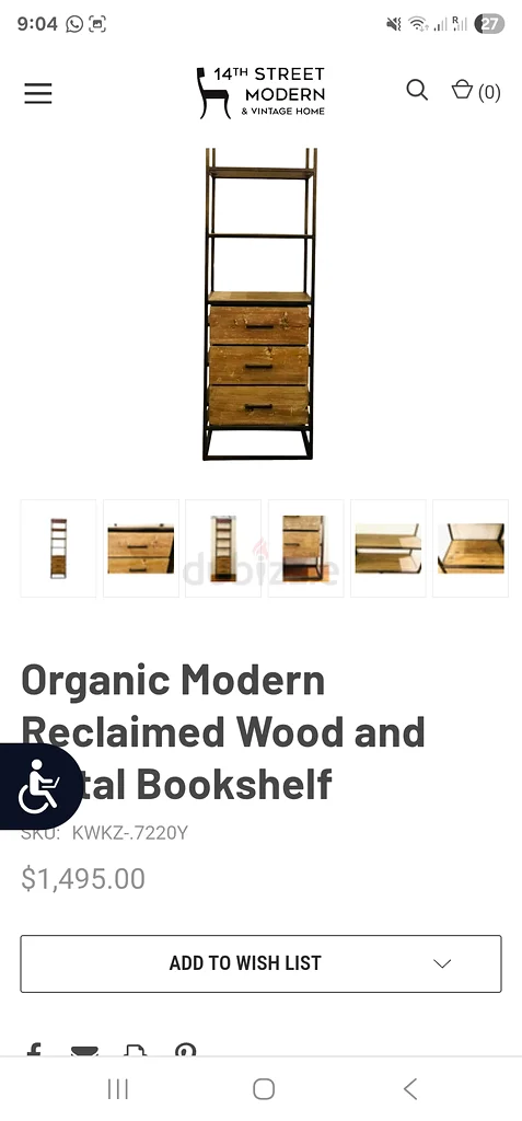 Organice Modern Reclaimed Wood and Metal Bookshelf63191108986114114
