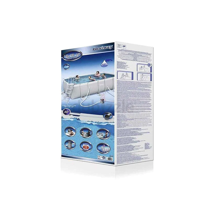 حوض Bestway باور ستيل المستطيل مع إطار ومجموعة مضخة التصفية 162 × 79 × 48 / 4.12 م × 2.01 م × 1.22 م63189116555266112