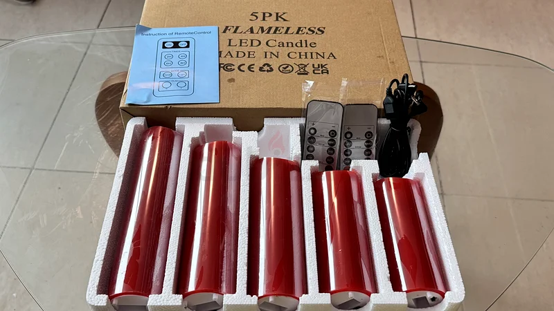 2287 - 5 Red LED Candle Lights Real Wax Flickering Warm White Light Rechargeable, LUXONIC USB Charging63185237766275111