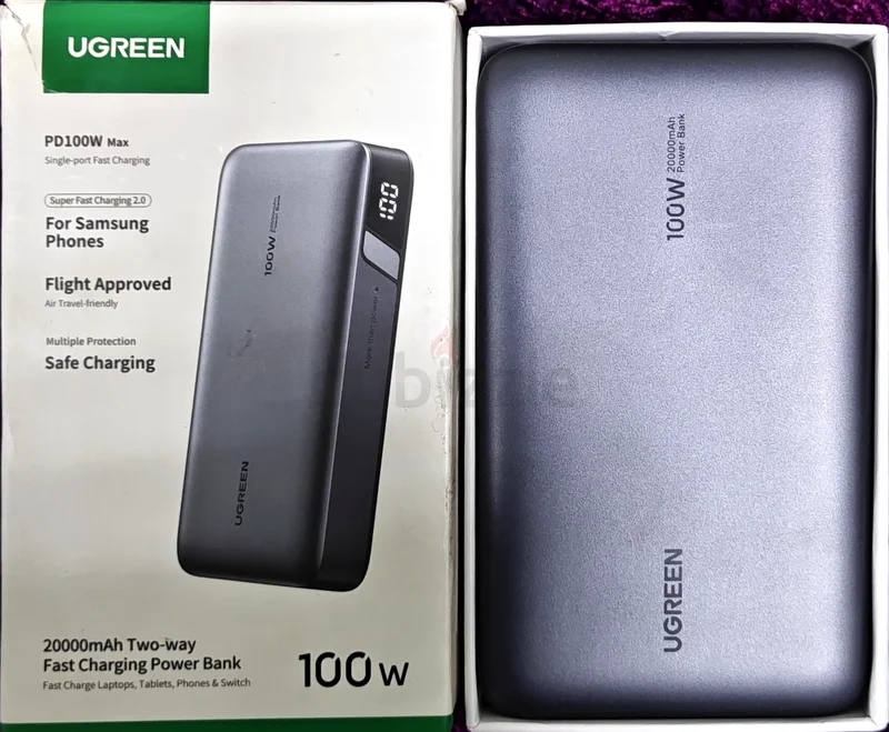 بنك طاقة UGREEN سعة 20000 مللي أمبير في الساعة، شاحن محمول سريع بقدرة 100 واط، شاحن لابتوب محمول مع منفذين USB-63221853379202111