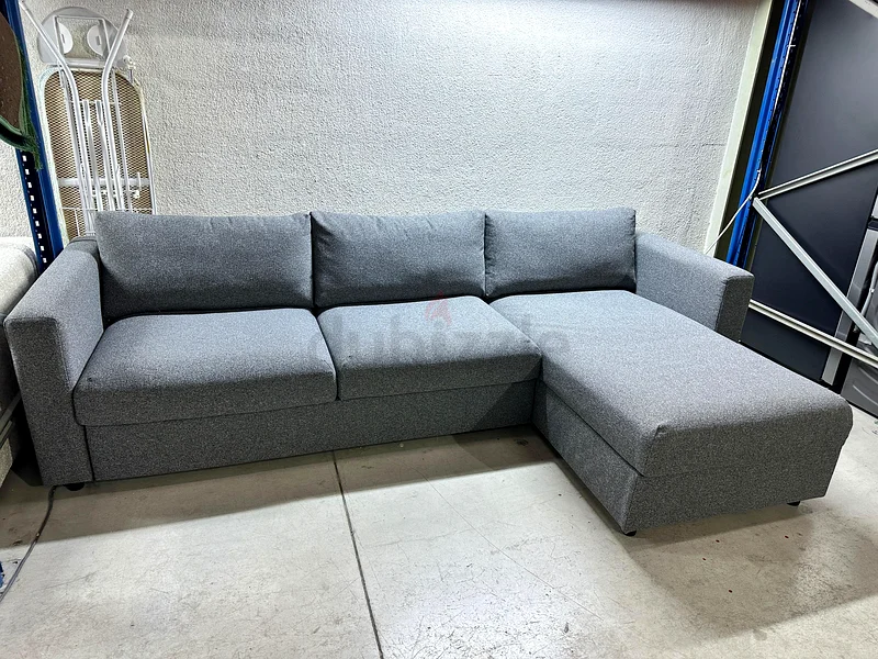 أريكة سرير على شكل L من إيكيا، طراز فيملي، بلون رمادي داكن مع مساحة تخزين63179394067202112