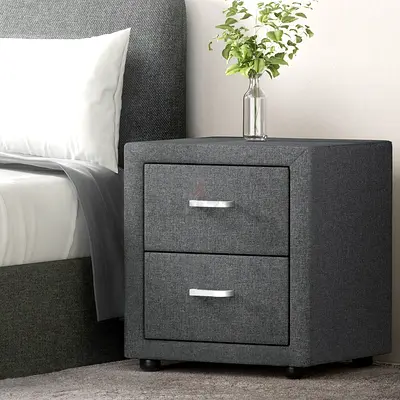 Stylish Grey Nightstand with Double Drawers for Sale!