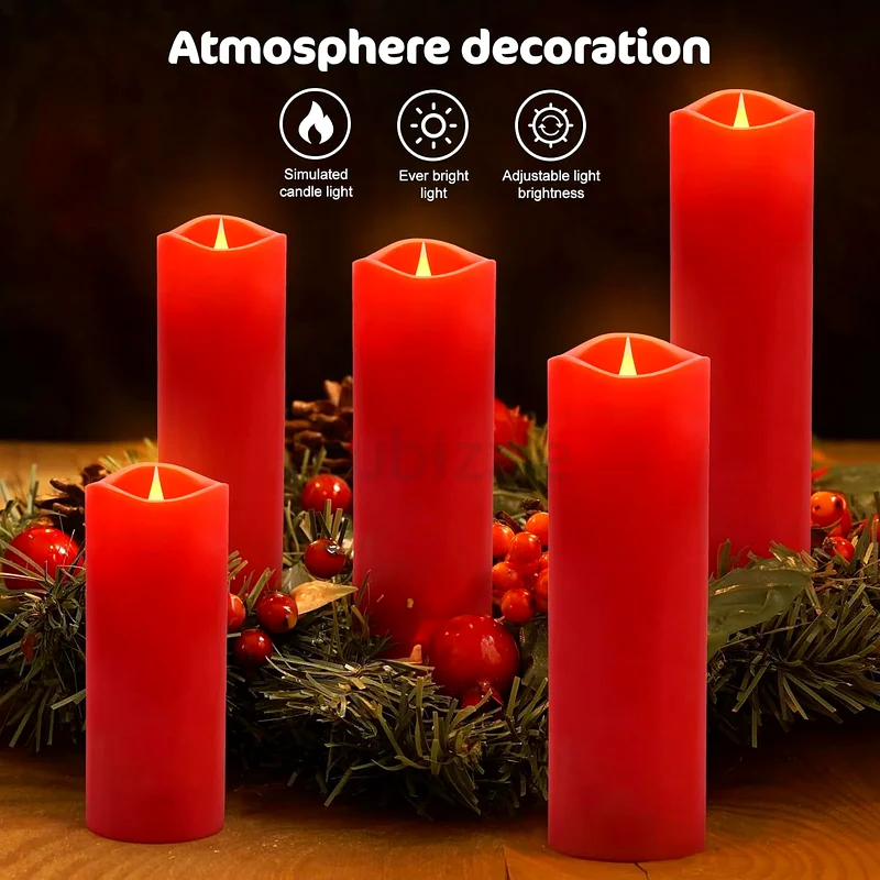 2287 - 5 Red LED Candle Lights Real Wax Flickering Warm White Light Rechargeable, LUXONIC USB Charging63185237766275112