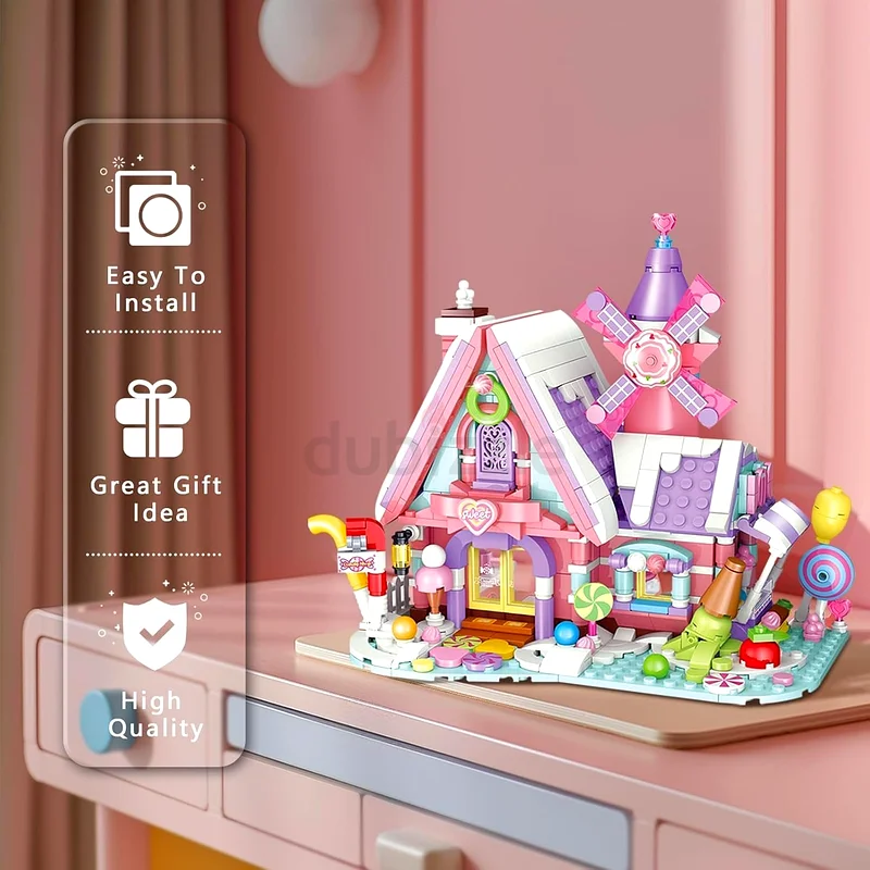 2288 - OMIRE Dream House Pink House Building Toy Sets,Girls Blocks Toys Windmill Building Kit Street63198625015809112