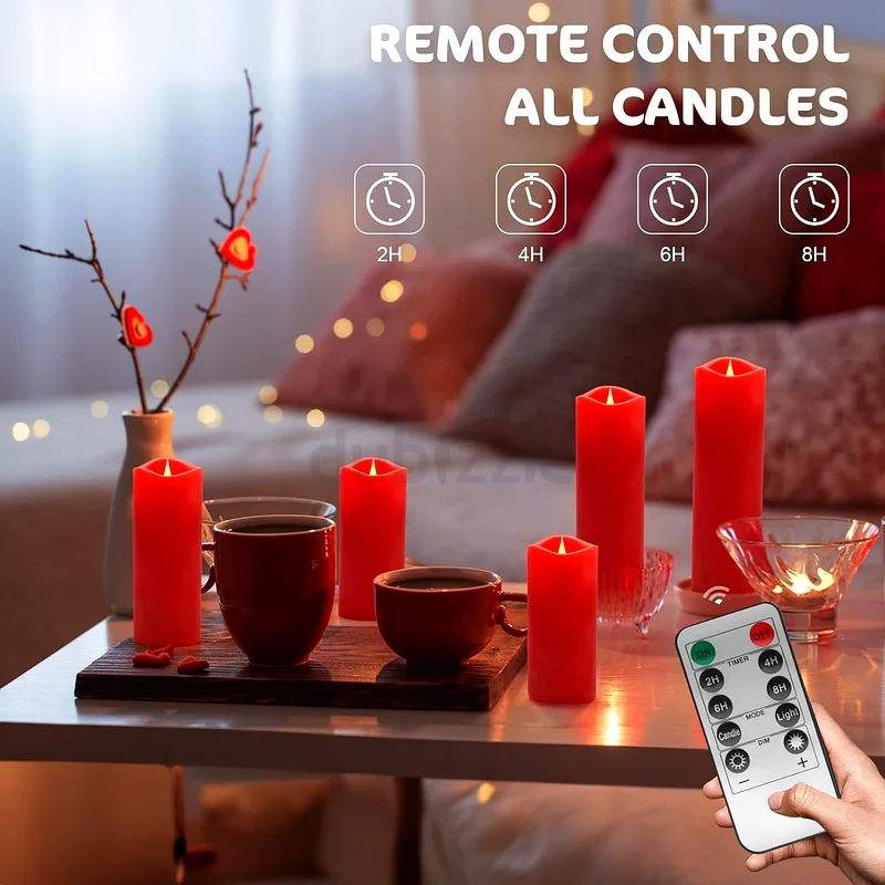 2287 - 5 Red LED Candle Lights Real Wax Flickering Warm White Light Rechargeable, LUXONIC USB Charging63185237766275114