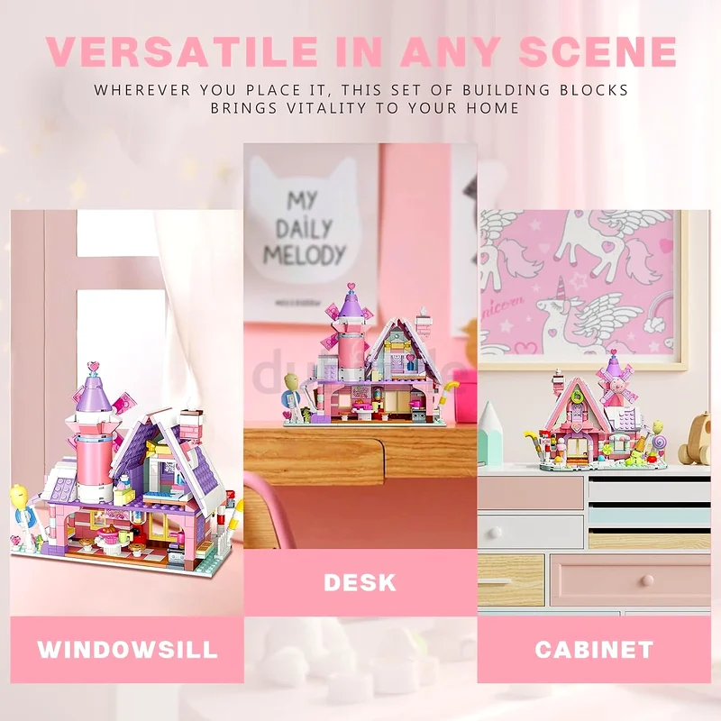 2288 - OMIRE Dream House Pink House Building Toy Sets,Girls Blocks Toys Windmill Building Kit Street63198625015809113