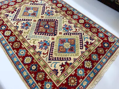 96 x 146 cm | new Stunning Handmade Tribal Kazak Carpet Beige