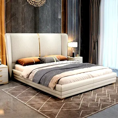 Modern White Upholstered Bed Frame with Channel-Tufted Headboard