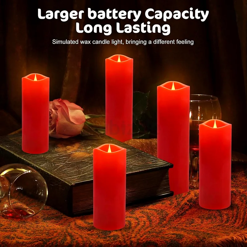 2287 - 5 Red LED Candle Lights Real Wax Flickering Warm White Light Rechargeable, LUXONIC USB Charging63185237766275113