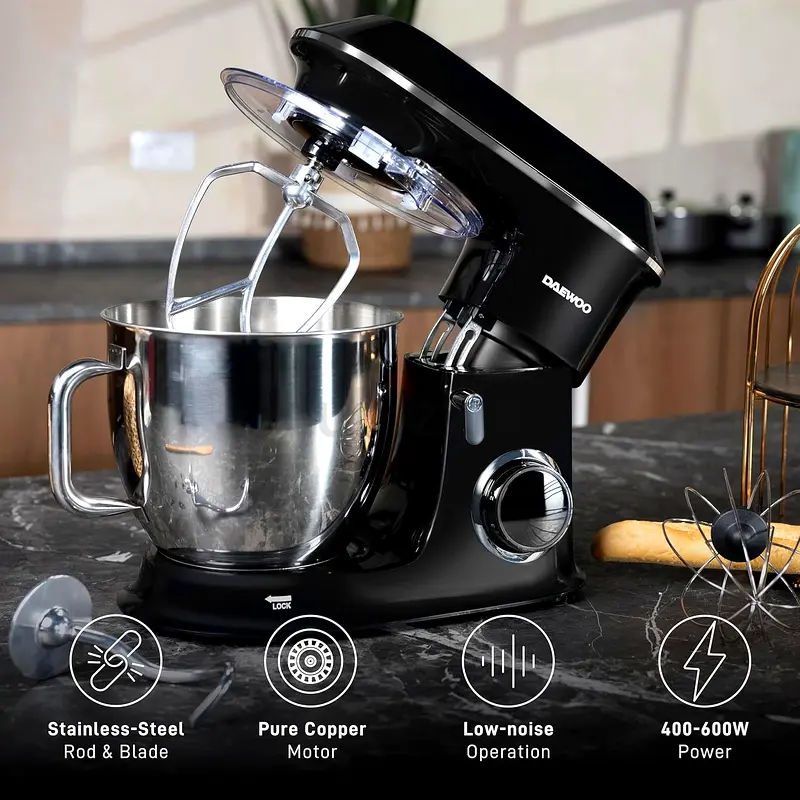 Daewoo Stand Mixer – Kitchen Mixer for Baking with 6.5 L Stainless Steel Bowl, Dough Hook