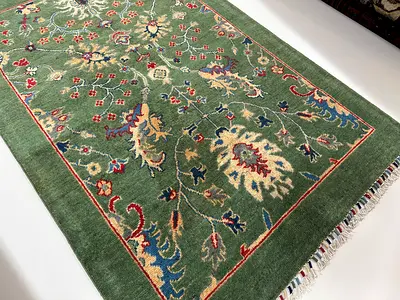 101 x 147 cm | New Handmade Beautiful Green Sultani Tribal Carpet Afghan Made