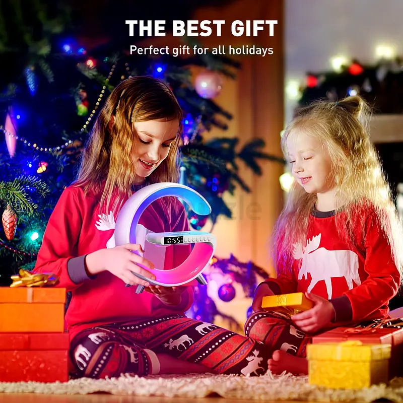 GPED Alarm Clock, Digital Alarm Clock Radio with Wireless Charging  LED Table Lamp, Bluetooth Speak