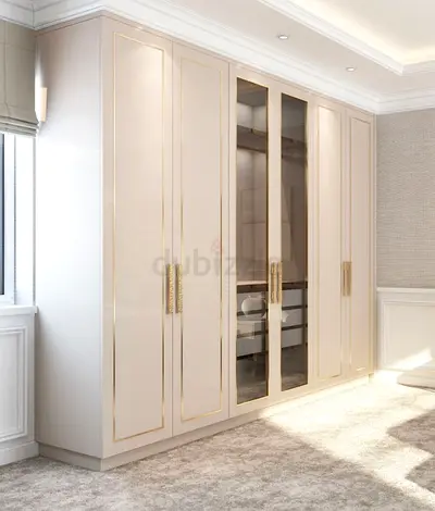 Elegant Modern Wardrobe with Gold Accents