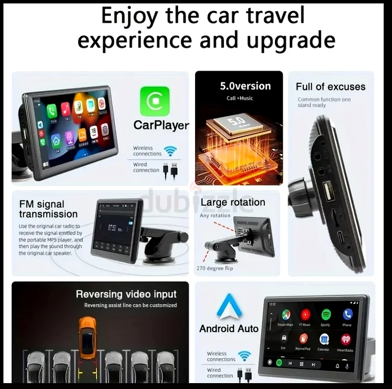 شاشة لمسية HD مقاس 7 بوصة، مشغل سيارة لاسلكي مع CarPlay وأندرويد أوتو، مشغل فيديو وموسيقى للسيارة مع كاميرا63259695266563111