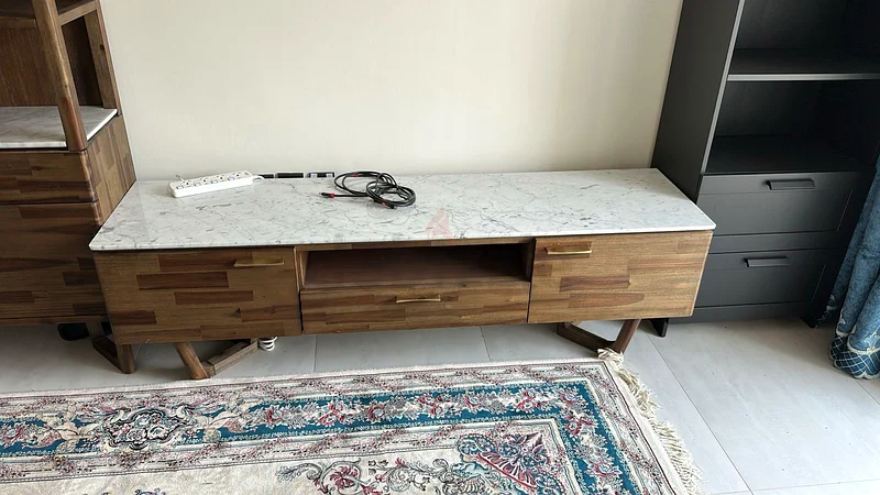 حامل تلفاز خشبي عصري أنيق مع سطح من الرخام632223414996511123