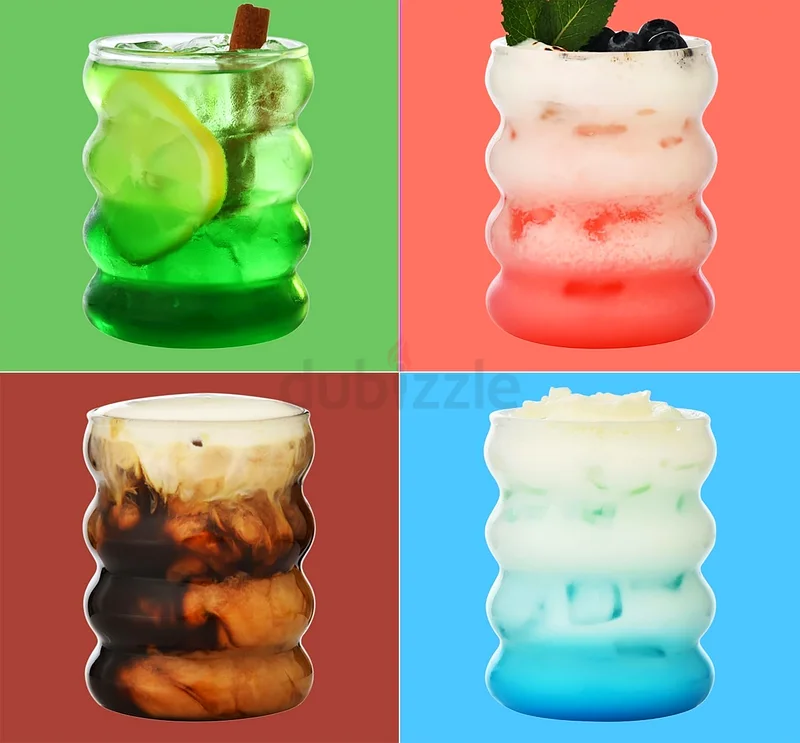 2269 - ORCHID M® 4 Pcs Ribbed Drinking Glass Cups with Glass Straws Set of 4, Aesthetic Iced Coffee63184220816003113