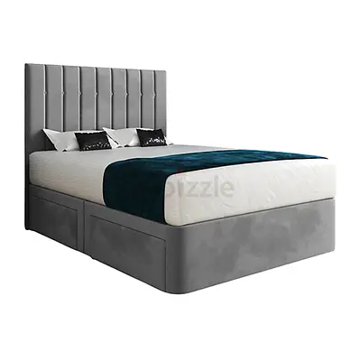** Gray Upholstered Bed with White Linens