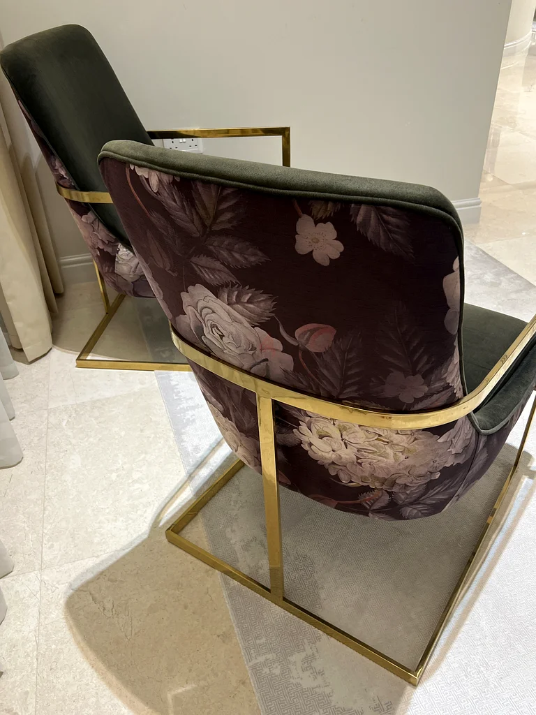 2 pcs Elegant Floral Accent Chairs with Gold Frame63216350961537114