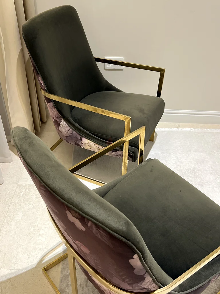 2 pcs Elegant Floral Accent Chairs with Gold Frame63216350961537113
