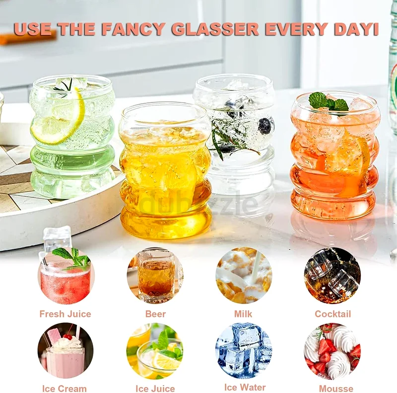 2269 - ORCHID M® 4 Pcs Ribbed Drinking Glass Cups with Glass Straws Set of 4, Aesthetic Iced Coffee63184220816003114