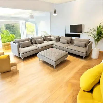 Six seater Ikea Soderhim corner sofa and footstool