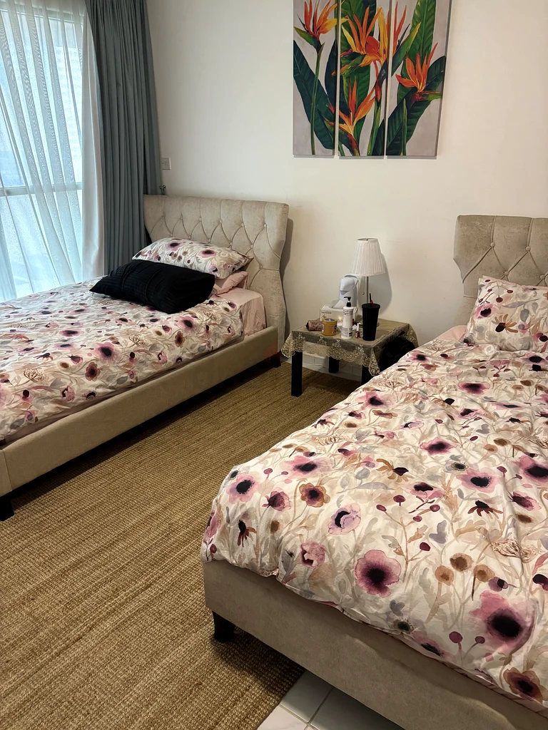 Elegant Twin Bed Set with Mattresses, Cupboard, Mirror and Carpet63191607758849113