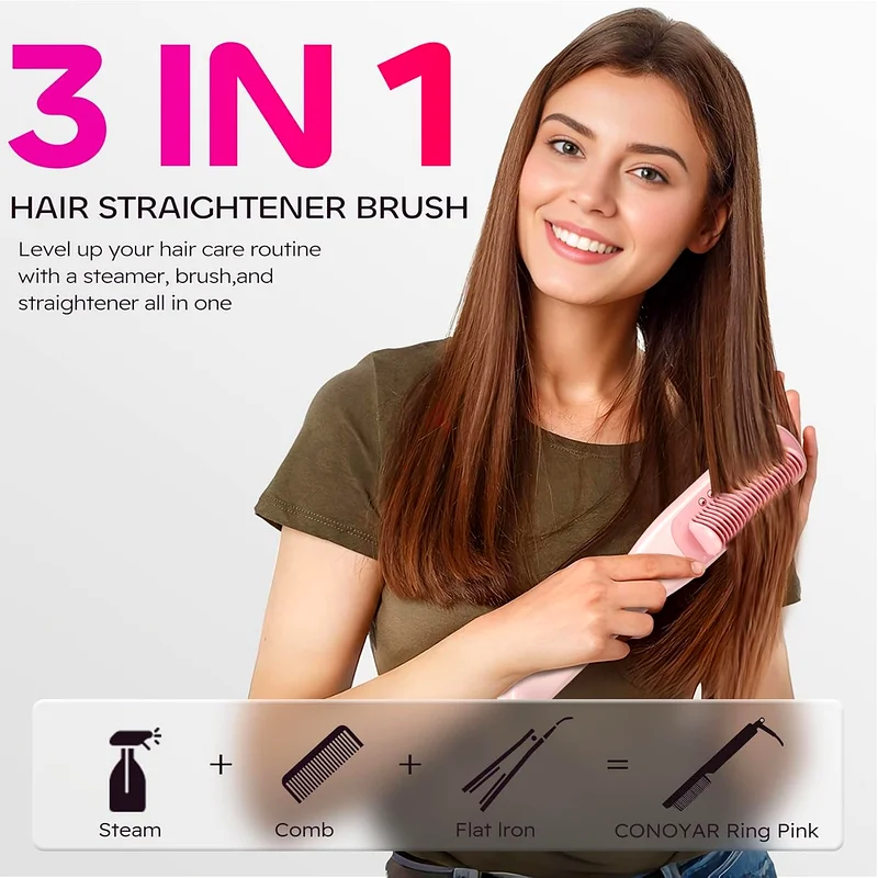 2265 - CONOYAR Steam Hair Straightener Brush, 3 in 1 Straightening Brush with 4 Temperature Settings63242686827137114
