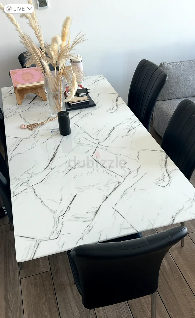 Stylish Modern Dining Table Set with Elegant 6Black Chairs63216835797378112
