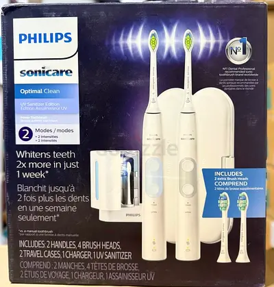 hilips Sonicare Optimal Clean Rechargeable Sonic Power Toothbrush, UV Sanitizer Edition - Pack of 2